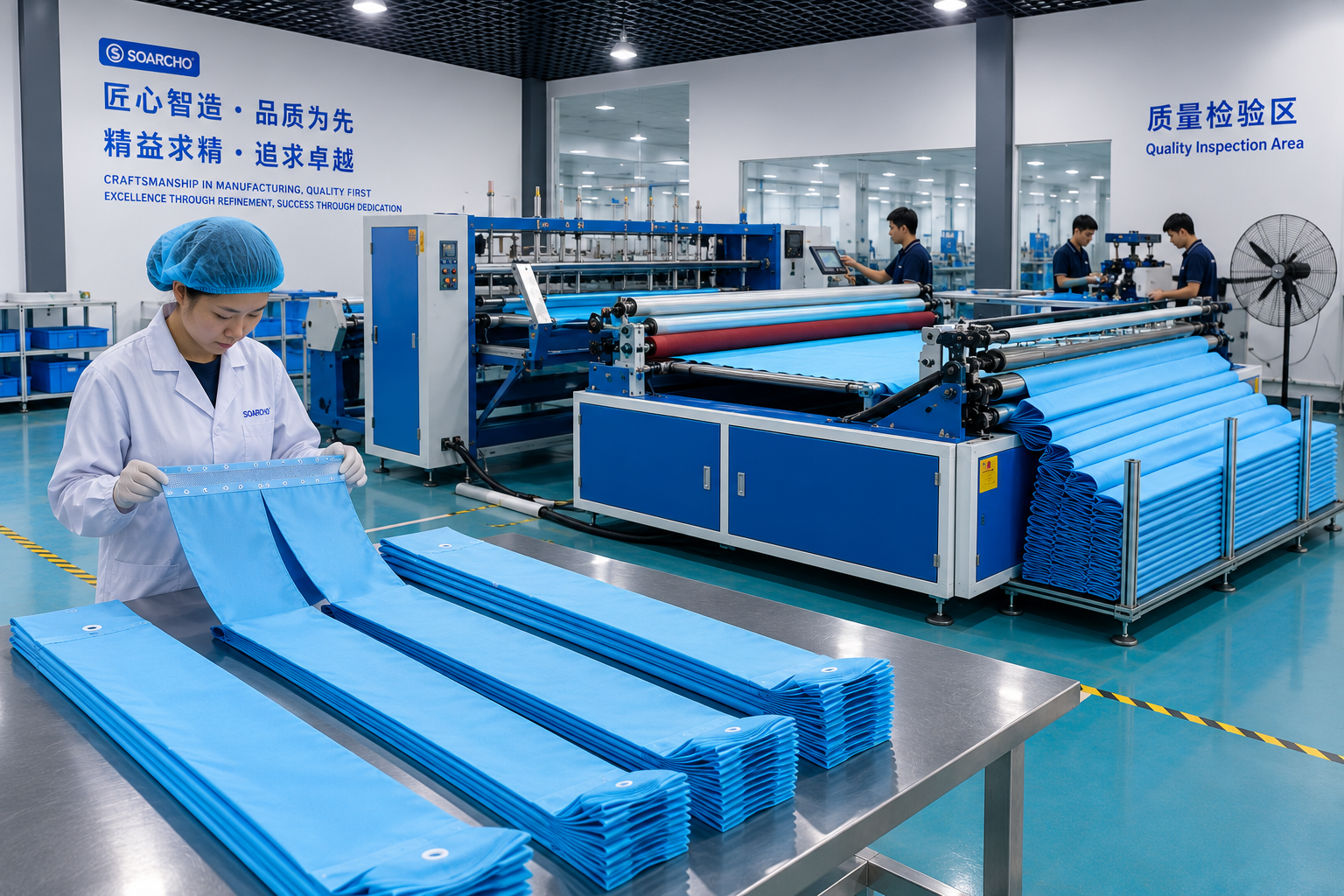 SOARCHO disposable medical curtain quality inspection workshop